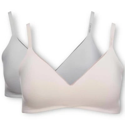 Nuevo con etiquetas Sujetador de microfibra sin aros Calvin Klein paquete de 2 pequeños rosa gris Foto 1 de 4
