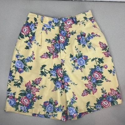 Pantalones Cortos Willowbend De Colección Para Mujer 14 Amarillo Floral Tiro Alto Algodón Hecho en EE. UU. 90s Foto 1 de 4