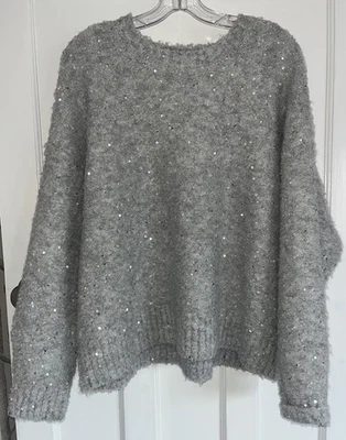 LOVELY MARKS & SPENCER LIGHT GREY SPARKLY BOUCLE SWEATER - PARTY - SIZE XL -NEW - Image 1 of 3