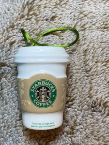 Starbucks 2008 Christmas Mini Coffee Cup Beige Sleeve Holiday Ornament - Bild 1 von 7