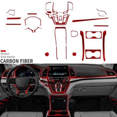 34 peças kits completos de acabamento de painel interno de fibra de carbono vermelha para Honda Odyssey 2018-2025 - Imagem 1 de 4