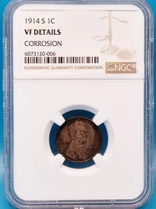 1914-S Lincoln "Wheat Ears" Penny 1C  NGC VF Details - Corrosion - Picture 1 of 8