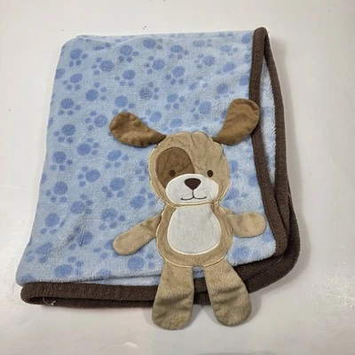 Manta de seguridad Koala Baby marrón azul estampado de pata 3D cachorro perro bebé Lovey Fleece Foto 1 de 4