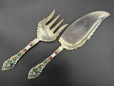 Trianon Pierced by Dominick & Haff Sterling Silver Fish Serving Set GW Enamel - Image 1 of 4