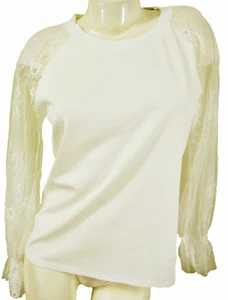 LACE SLEEVE SCOOP NECK IVORY STRETCH TOP,  OSLEY, SIZE M/L, FIT UK 10/12, LT465 - Picture 1 of 3