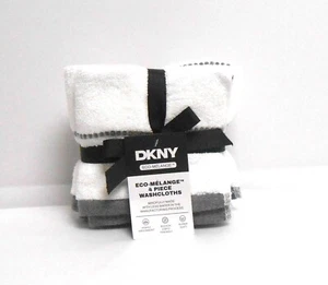 DKNY Set of 4 Wash Cloths White with Grey Embroidered Stripes 13" x 13" - Picture 1 of 3