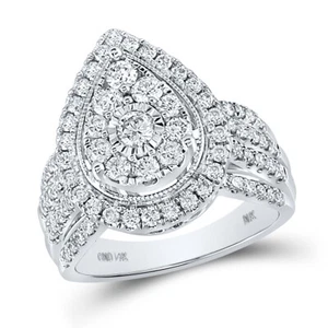 14k White Gold Round Diamond Pear-shape Bridal Wedding Engagement Ring 1-1/2 Ctw - Picture 1 of 1