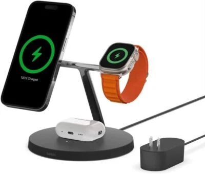 Belkin BOOSTCHARGE PRO 3-in-1 Wireless Charging Stand With MagSafe - Black - Image 1 of 4