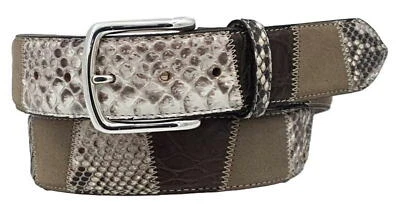 Cintura 4 cm in pelle di pitone , coccodrillo e parti in scamosciato Chocolate - Immagine 1 di 4