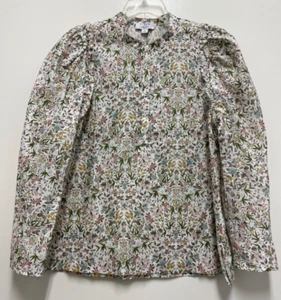J CREW BLOUSE-White 100% Cotton LIBERTY FABRIC Buttoned Floral Long Sleeve Large - Picture 1 of 9