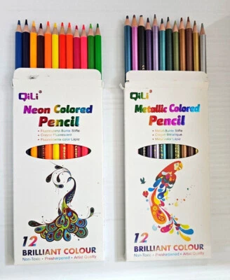Lápices de colores brillantes QiLi 12 colores metálicos o color neón dibujo boceto Foto 1 de 2