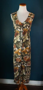Vintage 90s Expression Plus Button Down Maxi Dress Fern Plant Tropical Print 3X - Picture 1 of 15