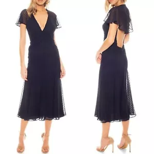 NUOVO ABITO KATIE MAY SHOW THE F UP MIDI CHIFFON A POIS BLU NAVY TAGLIA XS - Foto 1 di 15