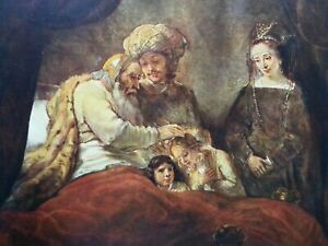 Antique Print Dated 1908 Jacob's Blessing Rembrandt Van Rijn From Painting Art