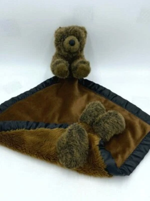 My Banky Hunter Brown Bear Baby Security Blanket Black Binding Trim - Image 1 of 4