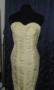 CREAM RUCHED LACE FISHTAIL GOWN, BRIDAL, EVENING, BRAND NEW, SIZE 8, COUTURE - Picture 1 of 7