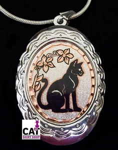 Katze Halskette ~ Medaillon & Kette, graviert massiv Kupfer, Handarbeit, KATZENGESCHENK - Bild 1 von 3