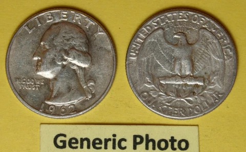 1962 US Washington Quarter in Circulated Condition...see Generic Photos Cover