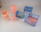 Renwal 1940's Dollhouse Nursery Set Playpen Cradle Tub Dresser Highchair 1:16