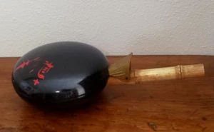 Vintage MCM K LaMoyne Signed Ebonyte Bowl with Attached Hinged Bamboo Handle - Picture 1 of 6