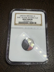 Lincoln Cent  1c BRONZE TYPE 1 BLANK W/CURVE CLIP MINT ERROR Toned 😎😎😎 - Picture 1 of 8