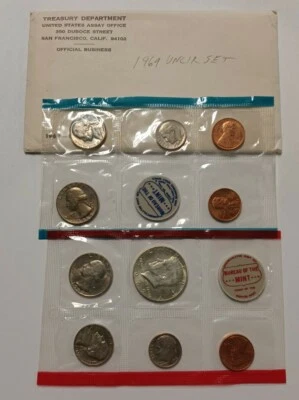 1969 US Mint 10 Coin Uncirculated Set Complete Philadelphia & Denver OGP - Image 1 of 3