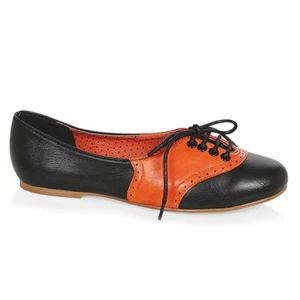 Black Orange Ballet Flats 1940s 50s Vintage Pinup Girl Womans Saddle Shoes - Picture 1 of 2