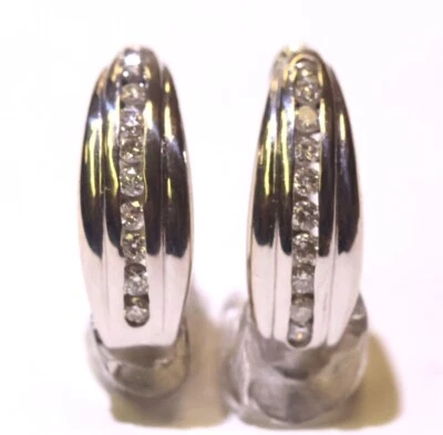 14k white gold clip on hoop 0.20ct Diamond earrings 4.2g estate vintage - Image 1 of 3