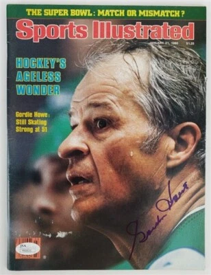 Gordie Howe Firmado 1980 Sports Illustrated (JSA COA) Detroit Redwings/Whalers Foto 1 de 4
