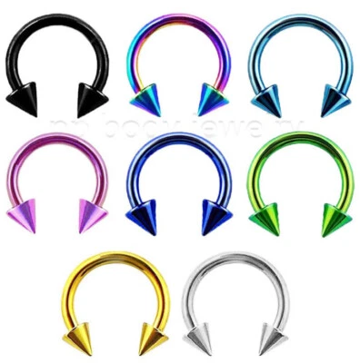 2pcs. 16G Anodized Steel 4mm Spike End Horseshoe Circular Barbell Ear Lip Septum - Image 1 of 2