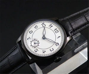 44mm Parnis Black Leather Strap Men Vintage Hand Winding Watch PVD Coated Case  - Picture 1 of 5