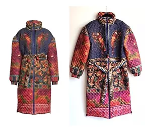 NEW w TAG FARM RIO Mixed Patchwork Parrot Midi Puffer Coat Medium BEAUTIFUL $350 - Picture 1 of 14