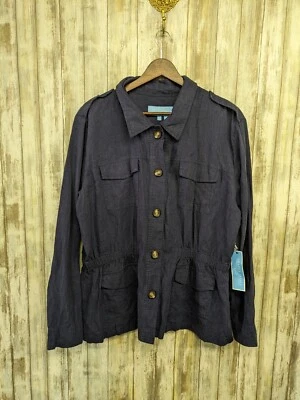 Chaqueta utilitaria Draper James RSVP azul marino mezcla de lino bolsillos grandes nueva con etiquetas  Foto 1 de 4