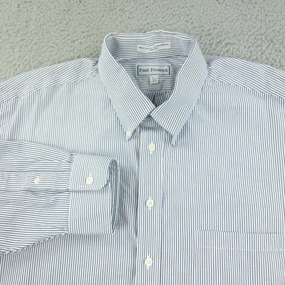 Paul Fredrick Shirt Mens 18.5 35 Blue White Stripe Pinpoint Button Down Dress - Image 1 of 4