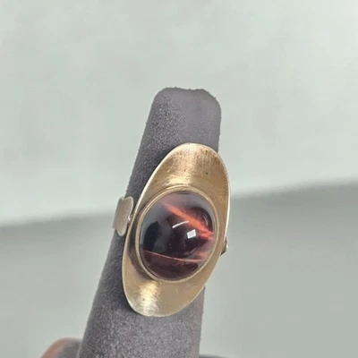 Anillo artesanal hecho a mano ojo de tigre rojo plata esterlina ovalado banda ajustable 5,5 Foto 1 de 4