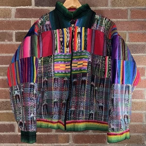 Size XL - VTG Handmade 90’s Guatemalan Patchwork Multicolor Zip-Up Bomber Jacket - Picture 1 of 7