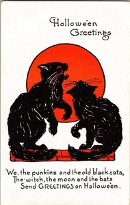 Postcard Halloween Greeting Pumpkin Black Cats Moon Series 1133 JO5 - Picture 1 of 2