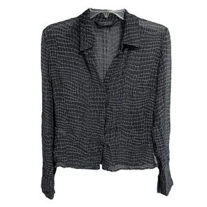 Vintage 90s Express Corporate Goth Silk Button Up Top Size 6 Black Gray Sheer - Picture 1 of 6