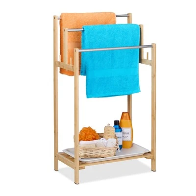 Handtuchhalter Handtuchständer Badetuchhalter Bambus Handtuchablage 3 Stangen - Bild 1 von 4