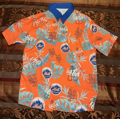 MLB New York Mets Coca Cola Button Up Hawaiian Shirt Youth XL ⚾️ - Image 1 of 3
