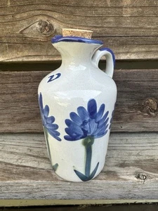 Louisville Stoneware Vinegar Cruet Cork Stopper Cornflower Bachelor Button 6” - Picture 1 of 6