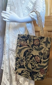 Handmade 90s Vintage Brocade Tapestry Tote Bag Jute Woven Handles Floral EUC - Picture 1 of 4