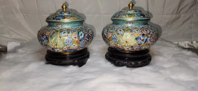 Par de frascos con tapa Zi Jin Cheng Cloisonné con tapas Foto 1 de 4