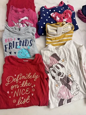 LOT 7 Girls 5 Tops 2 Dresses Minnie Xmas Heart Pink Bow Red Long Sleeve Size 4t - Image 1 of 4