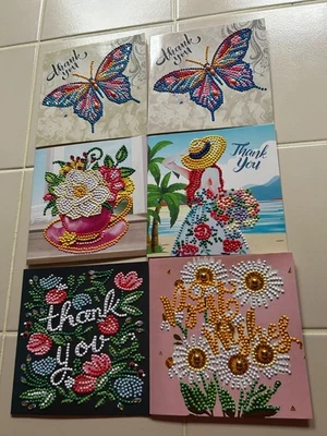 Lot of (6) Decorative Handmade 6x6 Diamond Art Thank You Cards & Envelopes  - Image 1 of 4