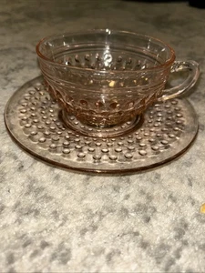 Hocking Glass HOBNAIL PINK CUP & PLATE/SAUCER - 1934-36 VGUC 2 1/4" Tall - Picture 1 of 6