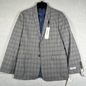 Calvin Klein Boys Size 16 Stretch Deco Plaid Jacket Slim Gray Blue msrp $125 - Picture 1 of 8