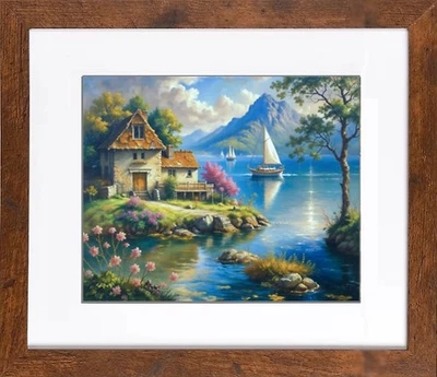 NEW HONEY WOOD FRAMED ART PRINT "Timeless Lake" 12.5x15.5 Frame 8x10 Print - Image 1 of 4