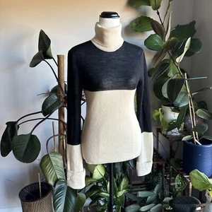 INTIWARA Sweater Turtle Neck Cream Black 2 Tone Jumper Silk Alpaca Luxury Size M - Picture 1 of 17