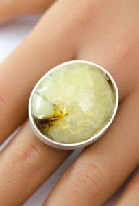 Ring Silber 925 Bernstein GELB GRÜN klassisch oval Neu R87 - Bild 1 von 4